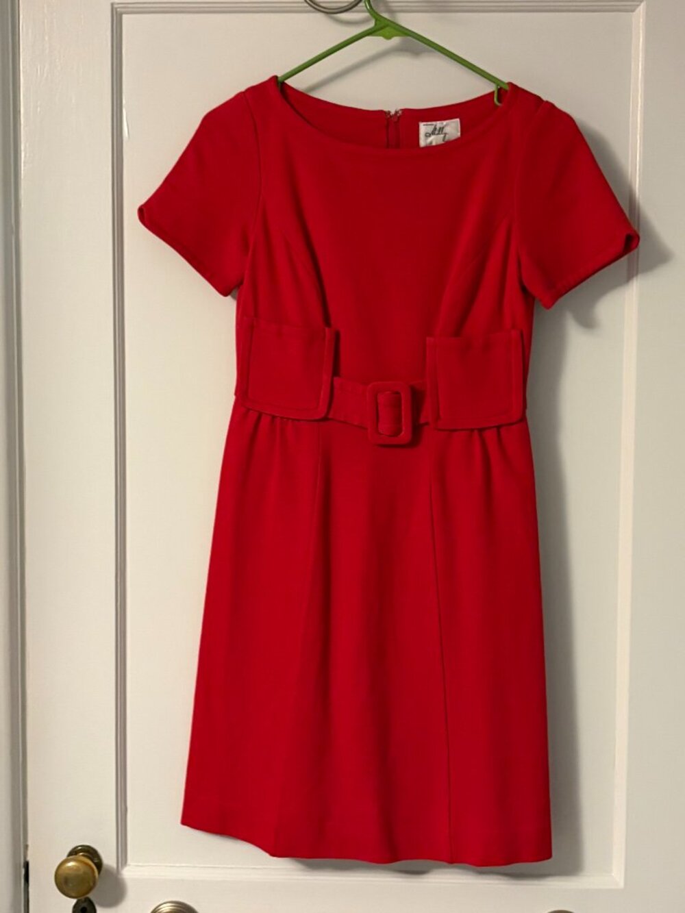 Milly of New York belted red mini dress retro size P (XS) large buckle colorful